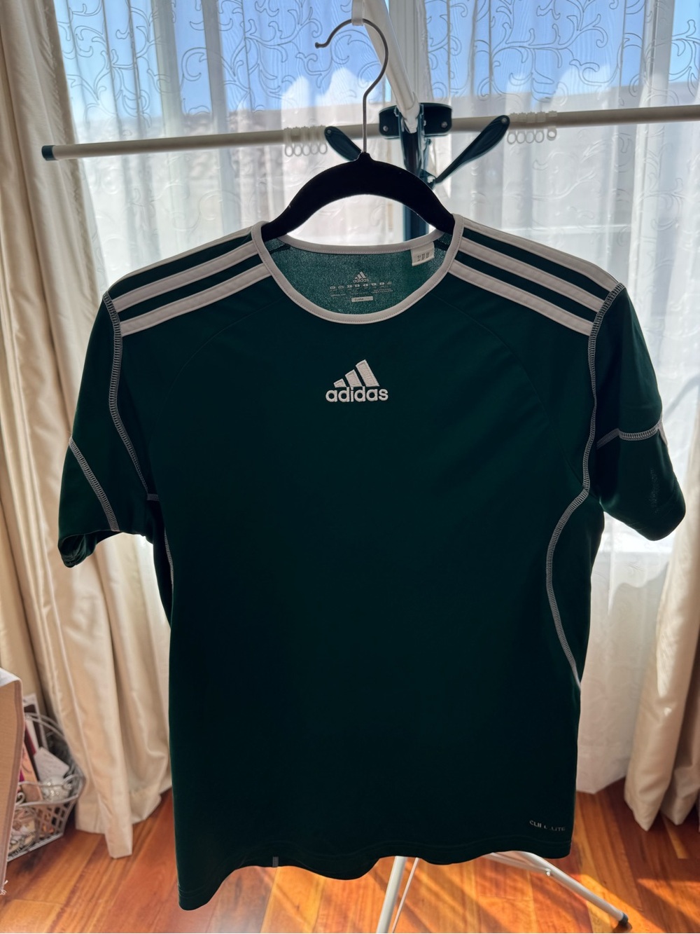adidas Dark Green Short Sleeve Training Jersey with White Accents